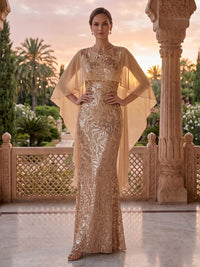 Jewel Mermaid Sequin Mother of the Bride/Groom Dresses with Cape