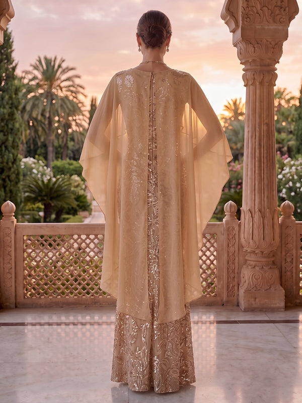 Jewel Mermaid Sequin Mother of the Bride/Groom Dresses with Cape
