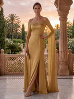 Off the Shoulder Sheath Mermaid Satin Mother of the Bride/Groom Dresses with Sleeves