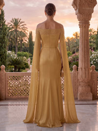Off the Shoulder Sheath Mermaid Satin Mother of the Bride/Groom Dresses with Sleeves