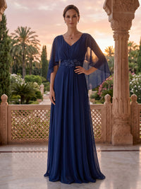 V Neck A Line Chiffon Lace Appliques Mother of the Bride/Groom Dresses