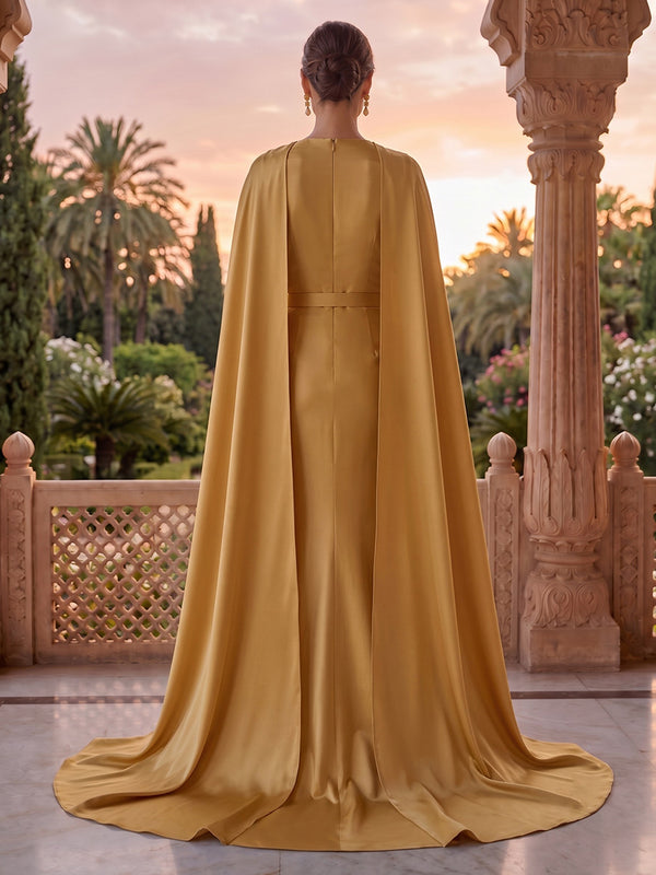 Jewel Mermaid Satin Mother of the Bride/Groom Dresses with Cape