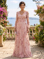 V Neck Tulle Long Sleeves Mother of the Bride/Groom Dresses
