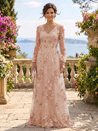 V Neck Tulle Long Sleeves Mother of the Bride/Groom Dresses