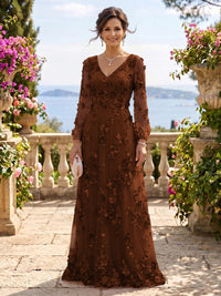 V Neck Tulle Long Sleeves Mother of the Bride/Groom Dresses