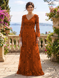 V Neck Tulle Long Sleeves Mother of the Bride/Groom Dresses