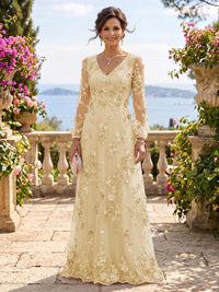 V Neck Tulle Long Sleeves Mother of the Bride/Groom Dresses