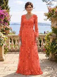 V Neck Tulle Long Sleeves Mother of the Bride/Groom Dresses