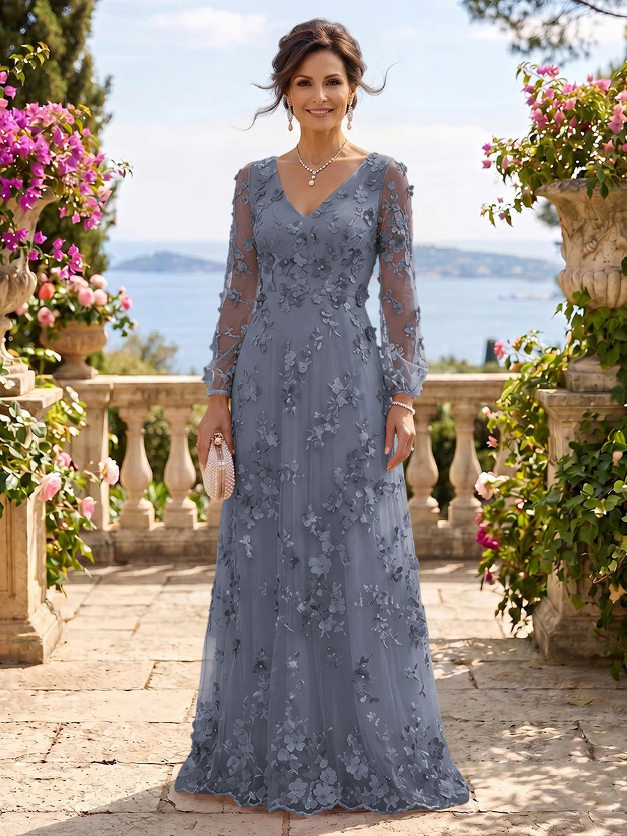 V Neck Tulle Long Sleeves Mother of the Bride/Groom Dresses