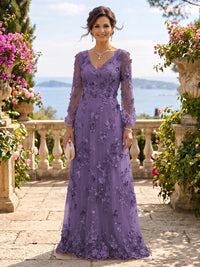 V Neck Tulle Long Sleeves Mother of the Bride/Groom Dresses