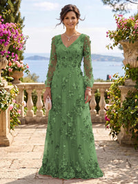 V Neck Tulle Long Sleeves Mother of the Bride/Groom Dresses