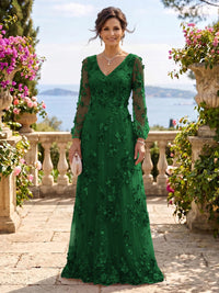 V Neck Tulle Long Sleeves Mother of the Bride/Groom Dresses