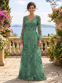 V Neck Tulle Long Sleeves Mother of the Bride/Groom Dresses