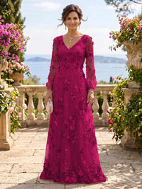 V Neck Tulle Long Sleeves Mother of the Bride/Groom Dresses