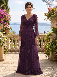 V Neck Tulle Long Sleeves Mother of the Bride/Groom Dresses