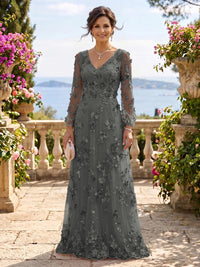 V Neck Tulle Long Sleeves Mother of the Bride/Groom Dresses