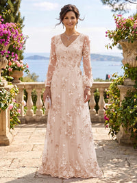 V Neck Tulle Long Sleeves Mother of the Bride/Groom Dresses