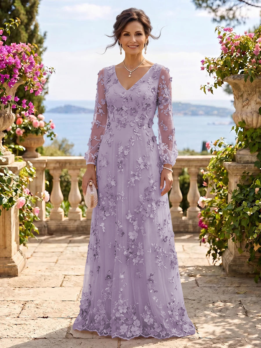 V Neck Tulle Long Sleeves Mother of the Bride/Groom Dresses