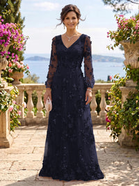 V Neck Tulle Long Sleeves Mother of the Bride/Groom Dresses