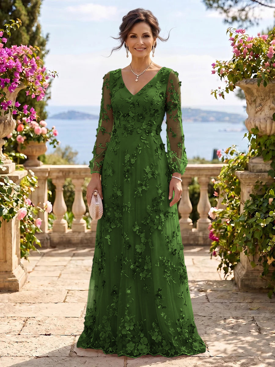 V Neck Tulle Long Sleeves Mother of the Bride/Groom Dresses