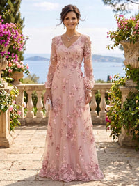 V Neck Tulle Long Sleeves Mother of the Bride/Groom Dresses