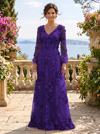 V Neck Tulle Long Sleeves Mother of the Bride/Groom Dresses