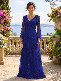 V Neck Tulle Long Sleeves Mother of the Bride/Groom Dresses