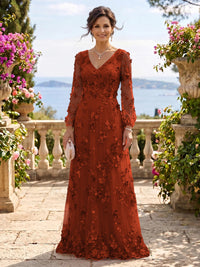 V Neck Tulle Long Sleeves Mother of the Bride/Groom Dresses