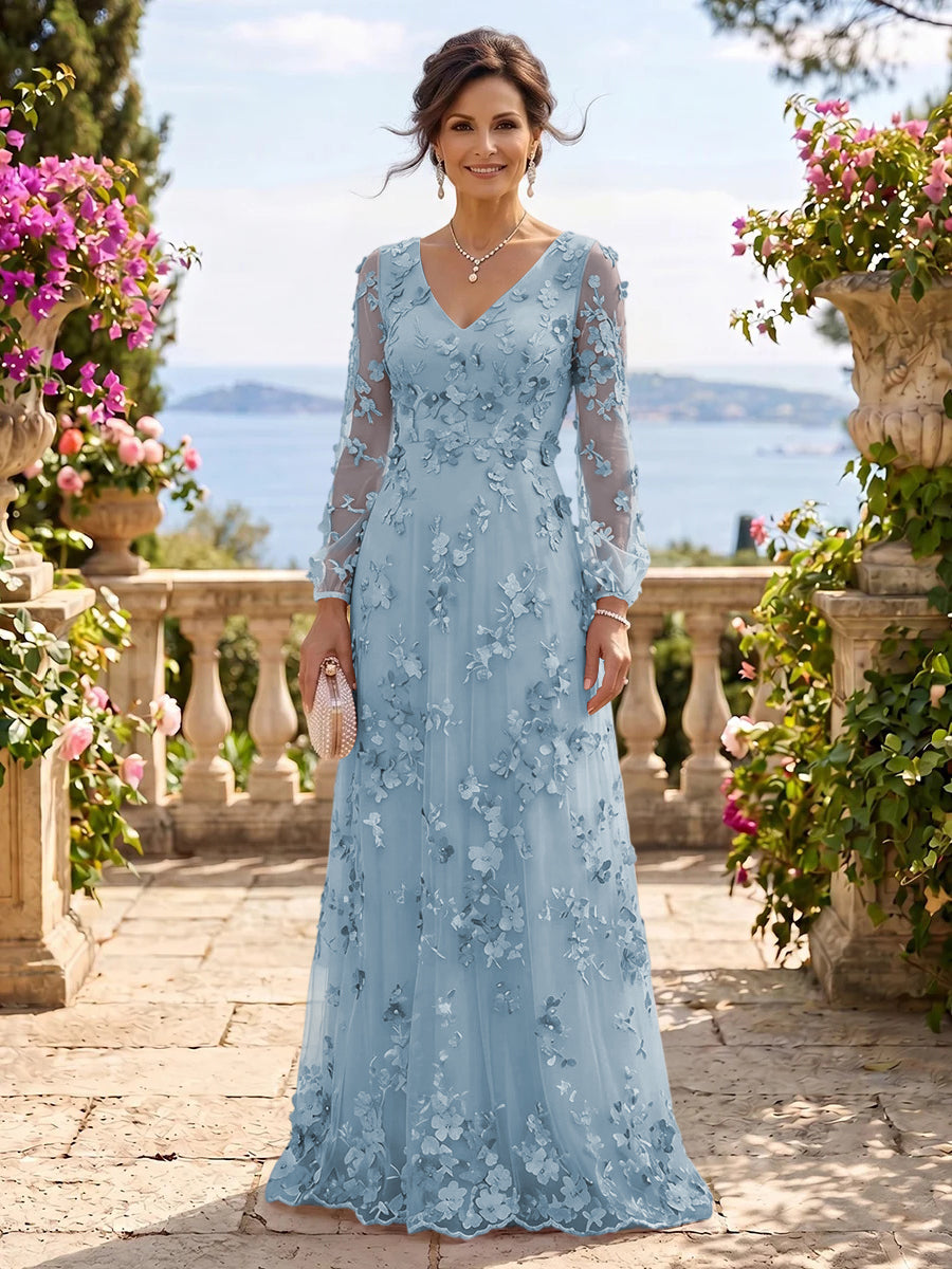 V Neck Tulle Long Sleeves Mother of the Bride/Groom Dresses