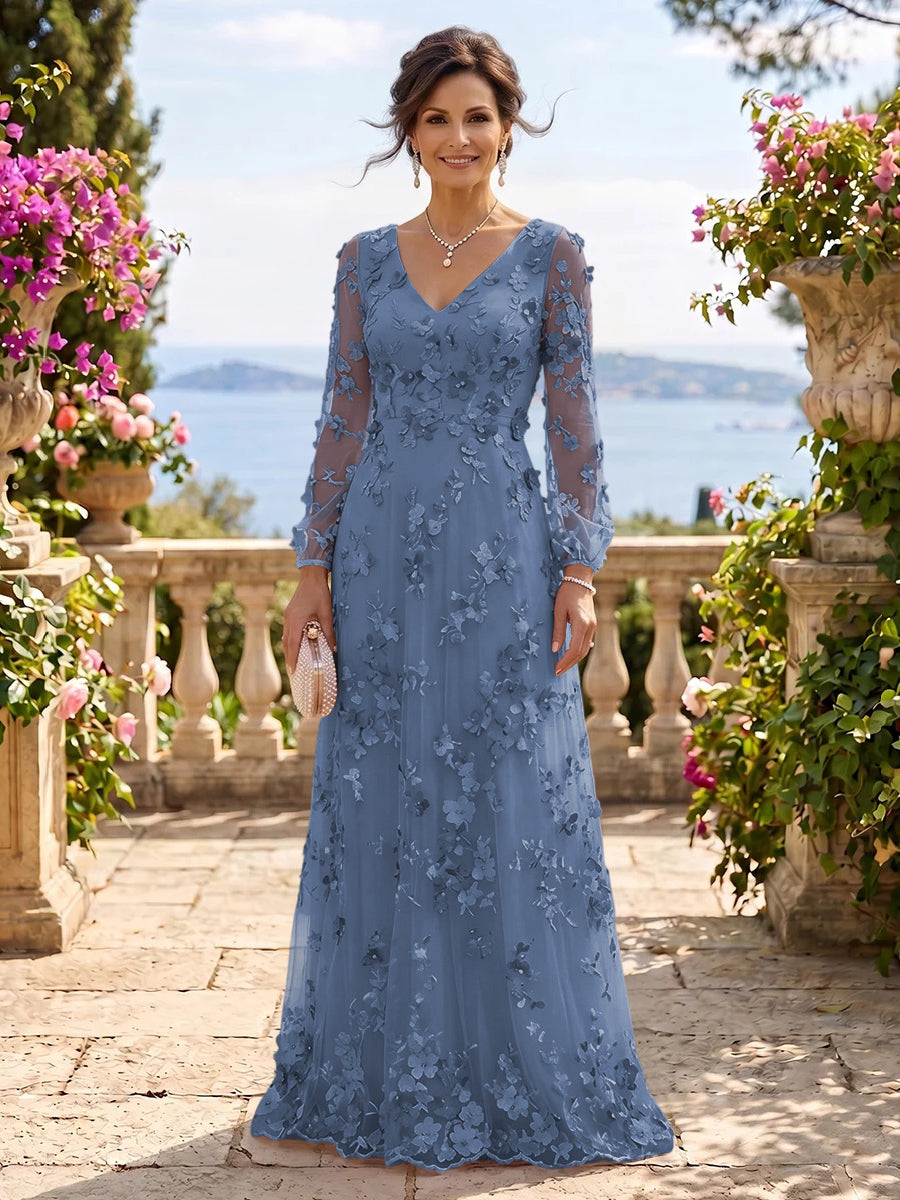 V Neck Tulle Long Sleeves Mother of the Bride/Groom Dresses
