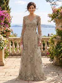 V Neck Tulle Long Sleeves Mother of the Bride/Groom Dresses