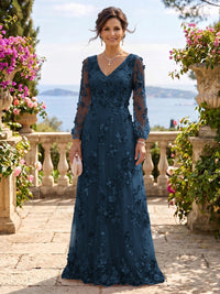 V Neck Tulle Long Sleeves Mother of the Bride/Groom Dresses