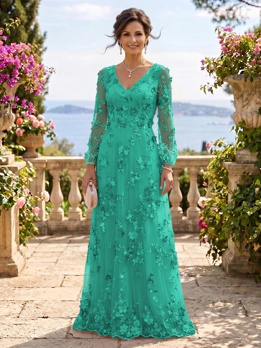 V Neck Tulle Long Sleeves Mother of the Bride/Groom Dresses