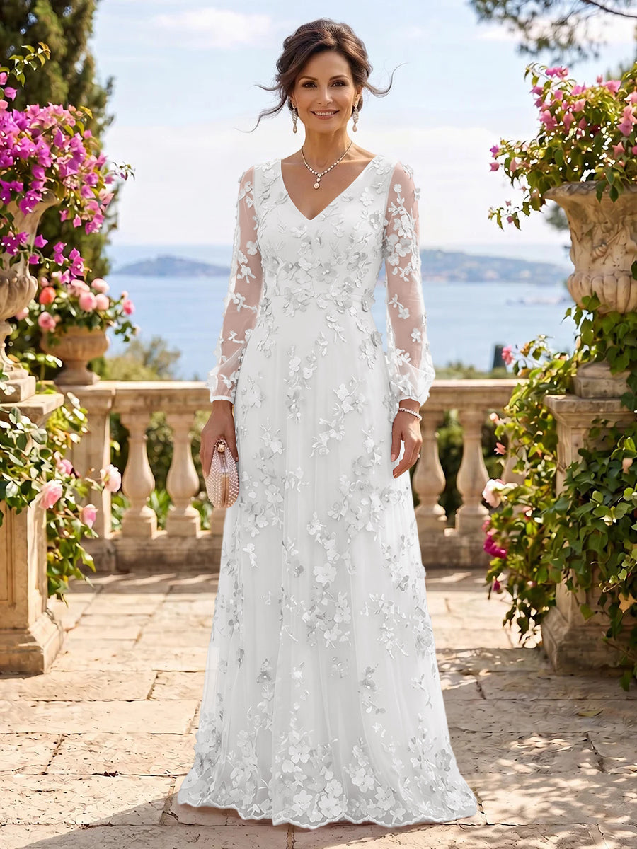 V Neck Tulle Long Sleeves Mother of the Bride/Groom Dresses