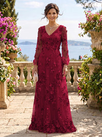 V Neck Tulle Long Sleeves Mother of the Bride/Groom Dresses