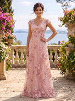 V Neck Tulle Cap Sleeves A Line Mother of the Bride/Groom Dresses