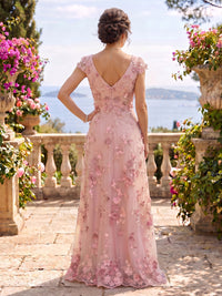 V Neck Tulle Cap Sleeves A Line Mother of the Bride/Groom Dresses