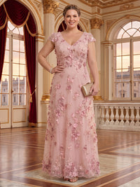 Lace Plus Size Short Sleeves A Line V Neck Floor Length  Mother of the Bride/Groom Dresses