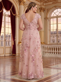 Lace Plus Size Short Sleeves A Line V Neck Floor Length  Mother of the Bride/Groom Dresses