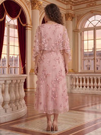Round Neck Tulle Cape Sleeves Tea Length Mother of the Bride/Groom Dresses
