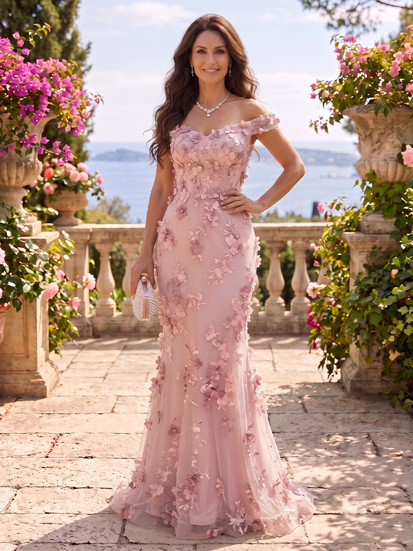 Off the Shoulder Tulle Mermaid Long Mother of the Bride/Groom Dresses
