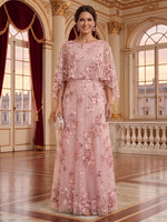 Round Neck Tulle Cape Sleeves Long Mother of the Bride/Groom Dresses