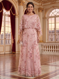 Round Neck Tulle Cape Sleeves Long Mother of the Bride/Groom Dresses