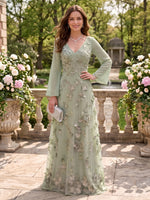 Long Sleeves V Neck A Line Floor Length Mother of the Bride/Groom Dresses