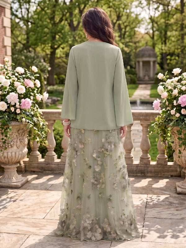 2 Pieces Long Sleeves V Neck A Line Mother of the Bride/Groom Dresses with Jacket