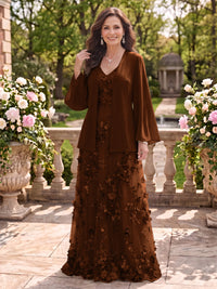 2 Pieces Long Sleeves V Neck A Line Mother of the Bride/Groom Dresses with Jacket