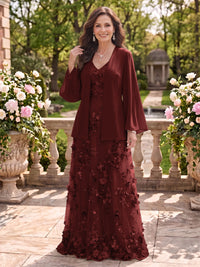 2 Pieces Long Sleeves V Neck A Line Mother of the Bride/Groom Dresses with Jacket