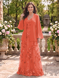 2 Pieces Long Sleeves V Neck A Line Mother of the Bride/Groom Dresses with Jacket