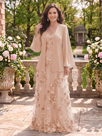 2 Pieces Long Sleeves V Neck A Line Mother of the Bride/Groom Dresses with Jacket