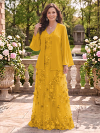 2 Pieces Long Sleeves V Neck A Line Mother of the Bride/Groom Dresses with Jacket